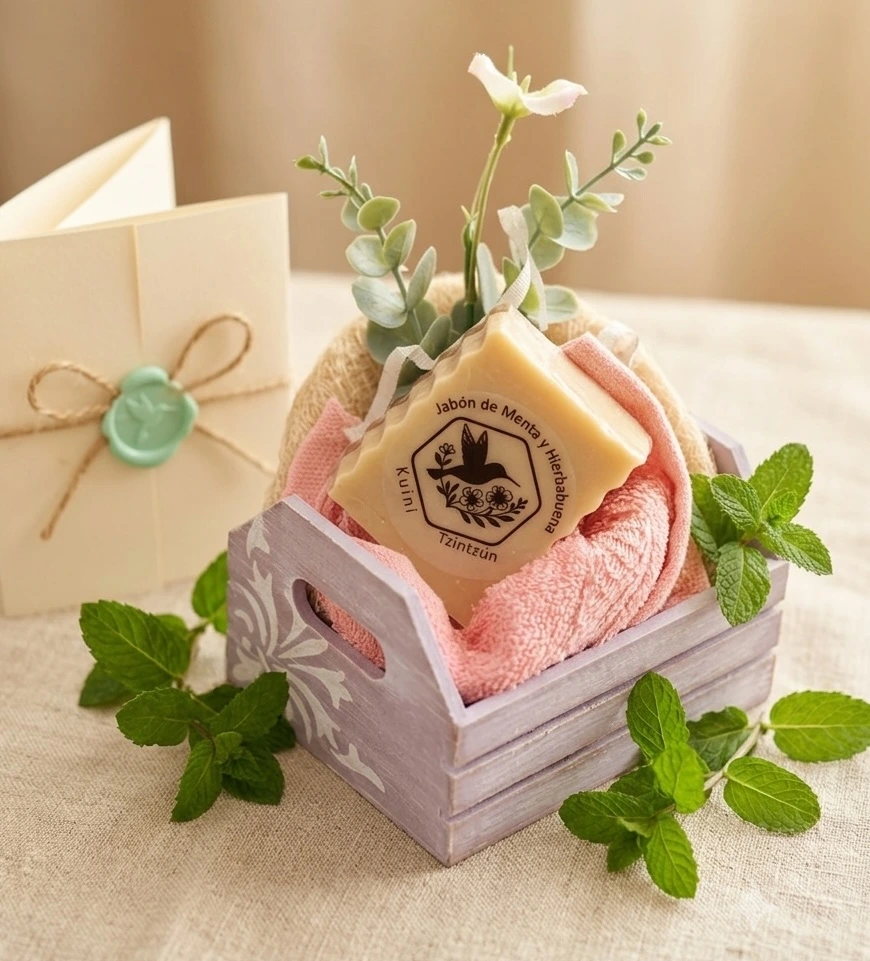 Cajita de madera lavanda con jabón